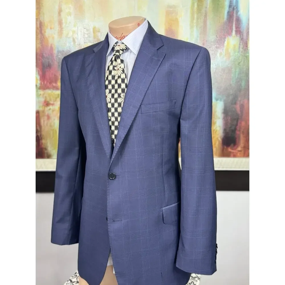 Karl Lagerfield Mens Navy Plaid 42L 2 Piece Suit Pants 36/32
